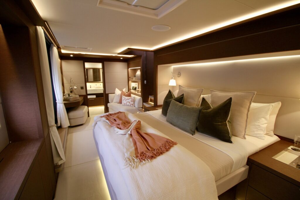 Master cabin on AEOLUS 77, a Lagoon Seventy 7 sailing catamaran chartering in the BVI