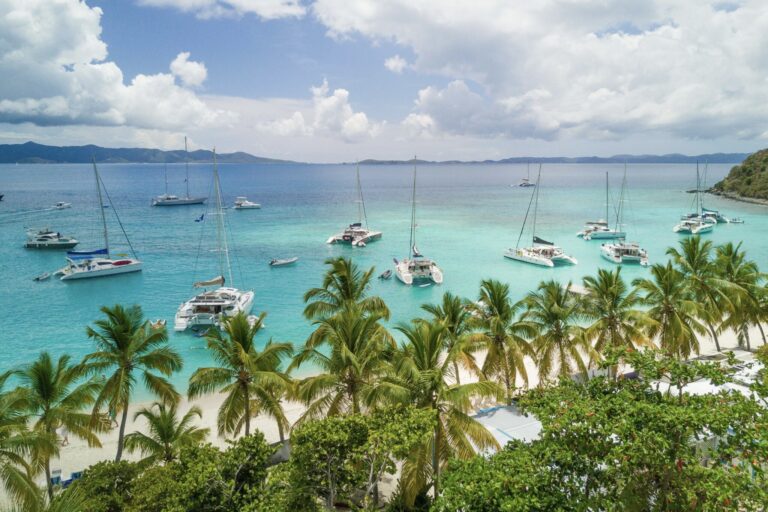 Catamarans anchored in front of Soggy Dollar Bar, Jost Van Dyke Island