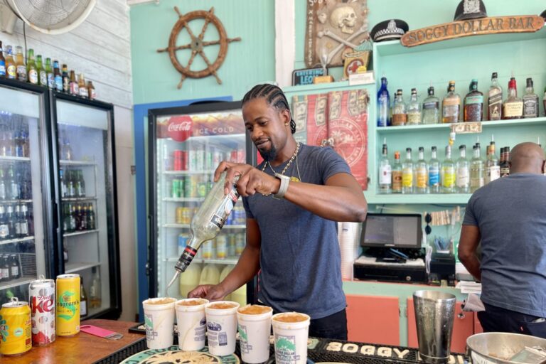 Painkiller poured at Soggy Dollar Bar at Jost Van Dyke