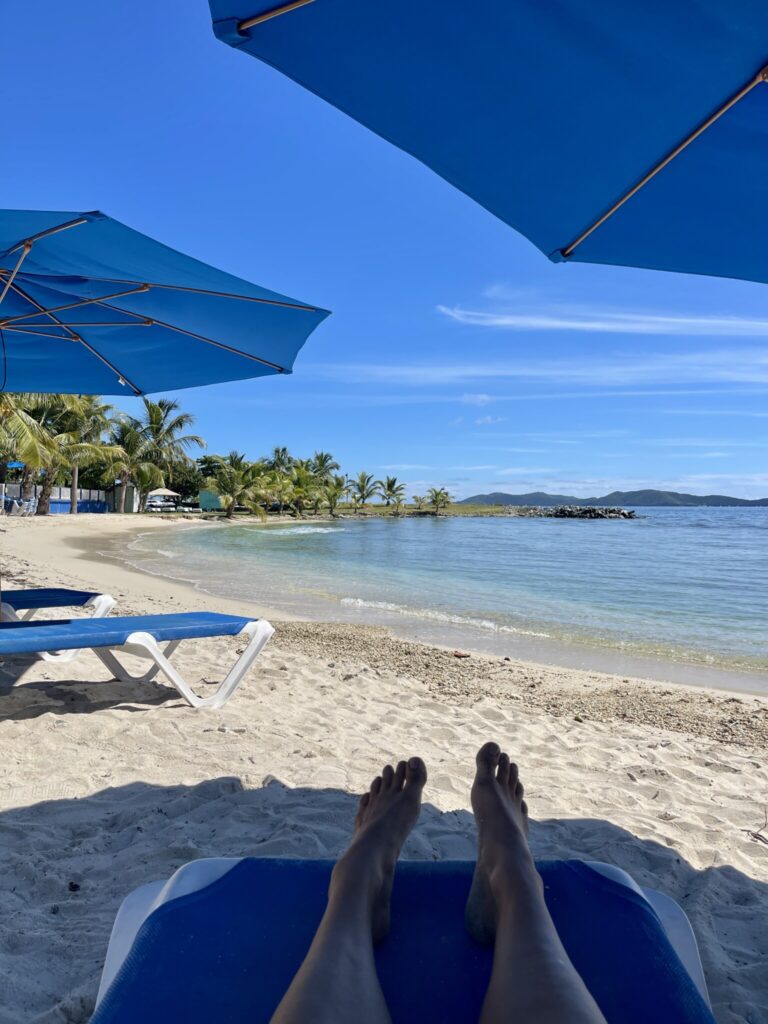 Sitting at the beach at Peg Legs at Nanny Cay, Tortola, BVI