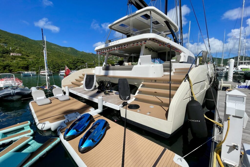 BVI luxury crewed catamaran AEOLUS at the BVI Yacht Show 2025.