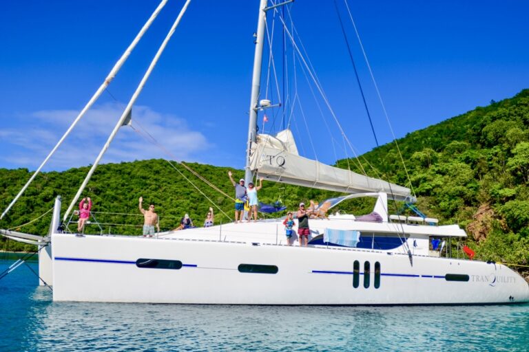 Another exciting side shot, BVI crewed catamaran TRANQUILITY