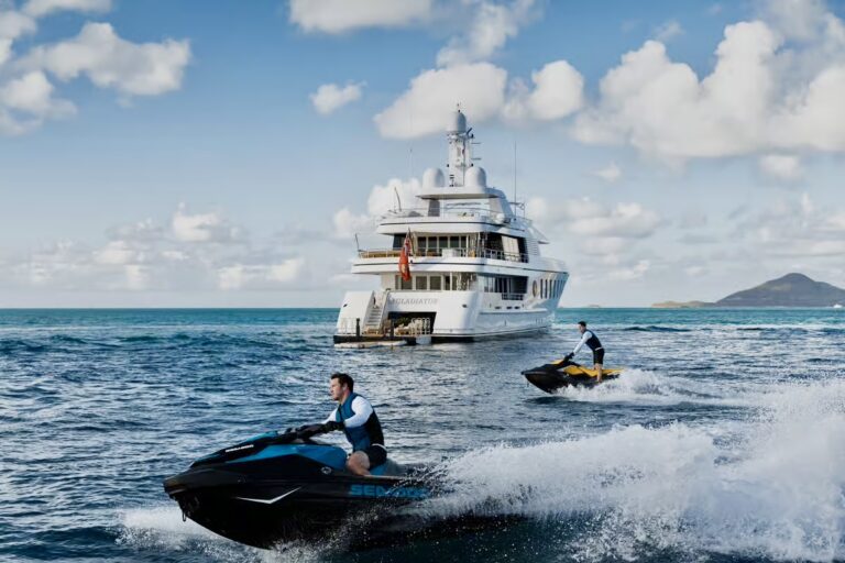 Superyacht Gladiator with jet skis in the USVI