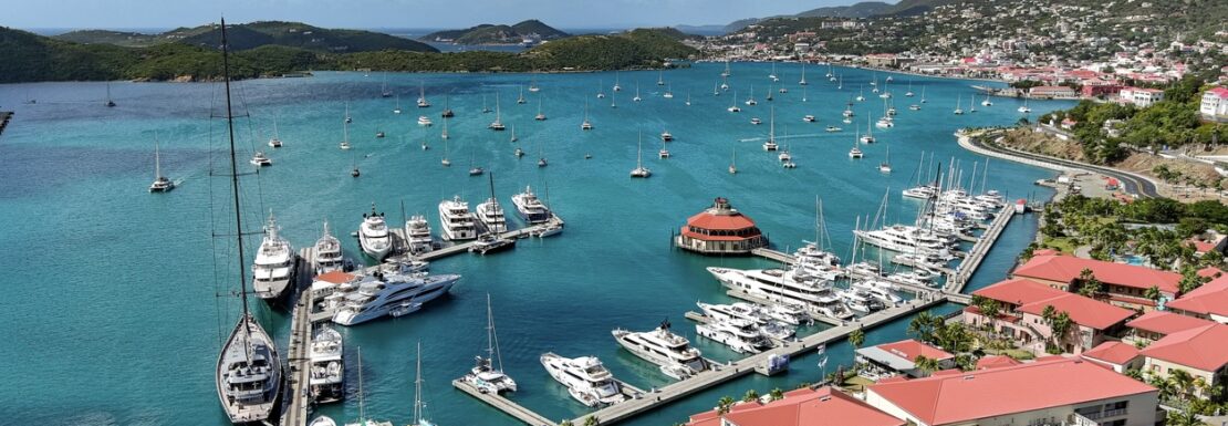 Charlotte Amalie harbor view toward the airport for BVI yacht charter arrivals