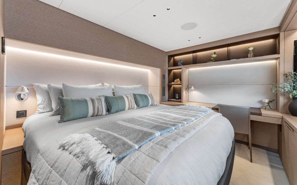 King master suite on REVERIE, a five-cabin Lagoon 65 catamaran chartering in the BVI