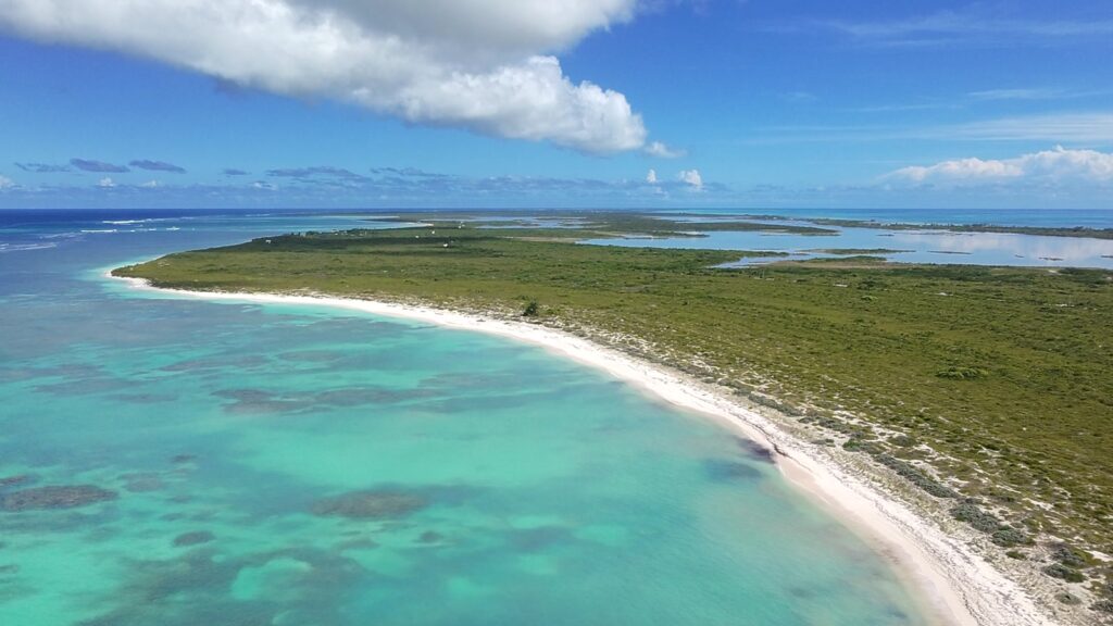Cow Wreck Beach and the west end of Anegada from the air, November 2025