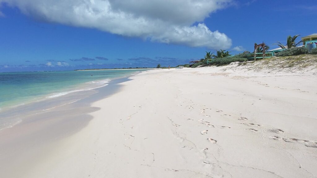 The empty white sand of Cow Wreck Beach, Anegada, November 2025