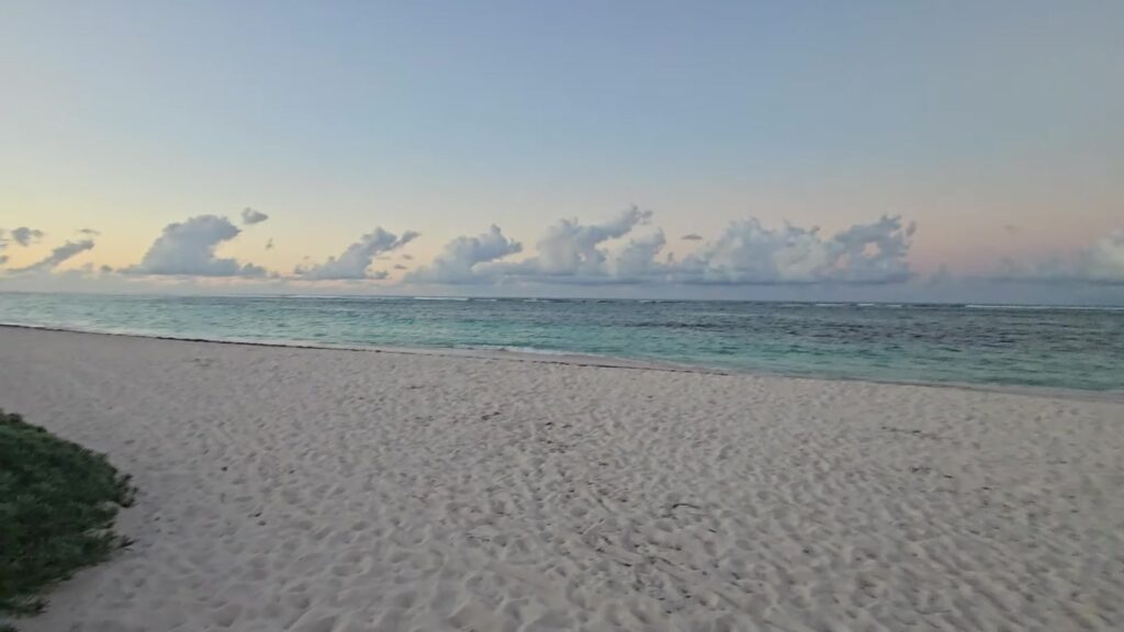 Anegada's north shore beach at dusk, November 2025