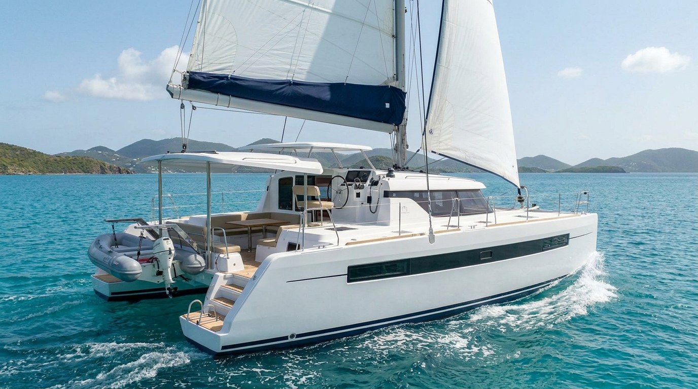 45ft class catamaran under sail in the BVI