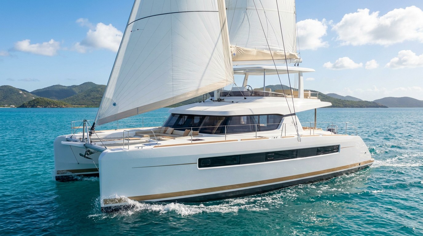 60ft class catamaran under sail in the BVI