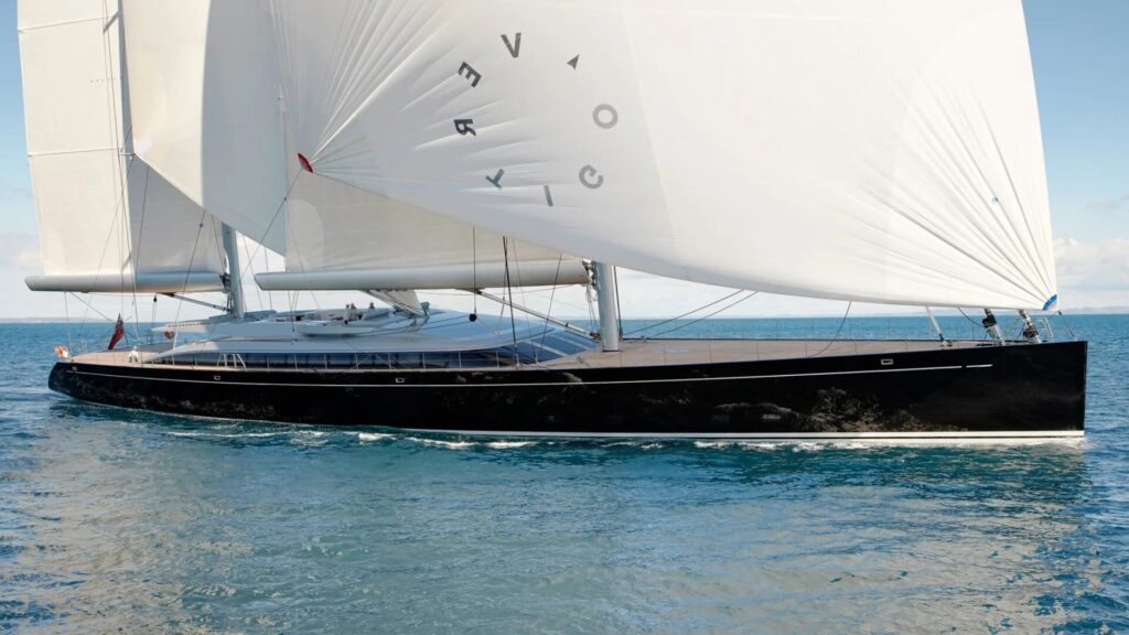 VERTIGO, the 67 m Alloy sailing yacht, under sail