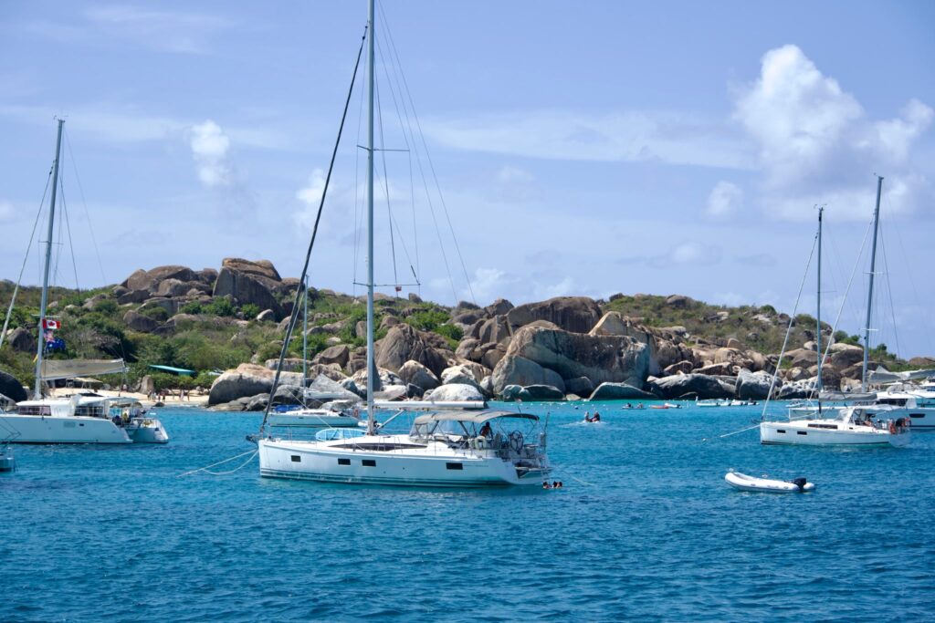 Yachts moored at The Baths, Virgin Gorda, British Virgin Islands