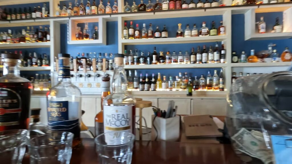 The rum shelves at the Rum Bar, Cooper Island Beach Club, November 2025
