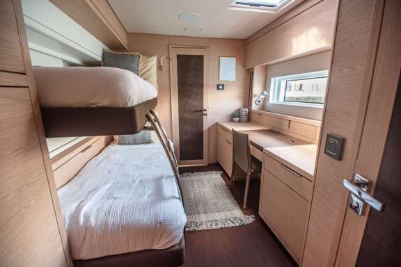 Bunk beds in kids cabin onboard Catamaran XANDROS