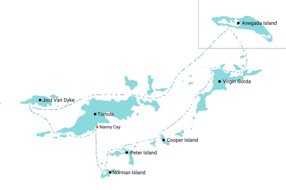 BVI Map with itinerary route