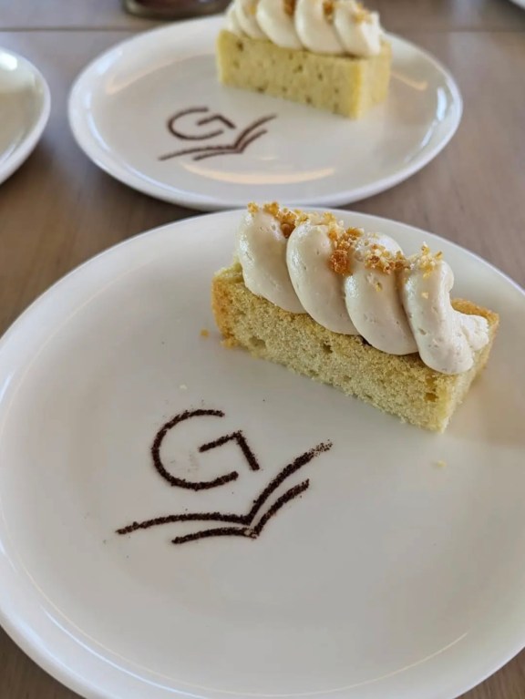 Anna's Coffee cake with coffee buttercream and almond praline.