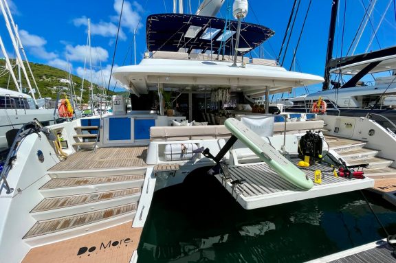 Crewed catamaran DO MORE docked in Nanny Cay, BVI