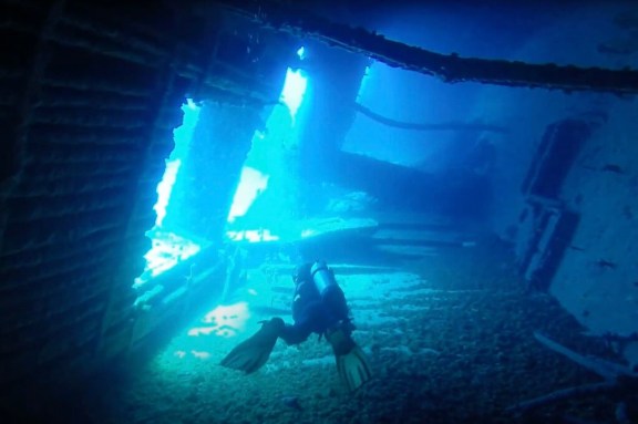 Suba Diver inside the Wreck of the Chakuzen