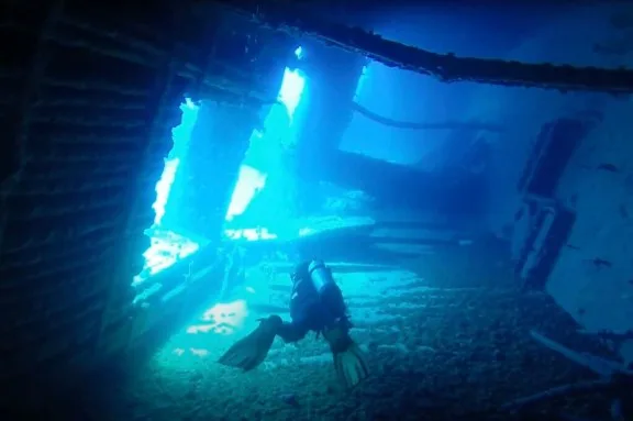 Suba Diver inside the Wreck of the Chakuzen