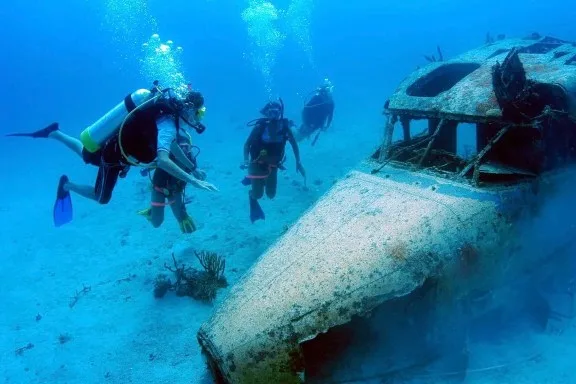 Sharkplane Dive Site at Dog Island, British Virgin Islands with Scuba Divers