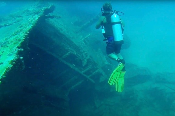 Suba Diver at the Wreck of the Chakuzen