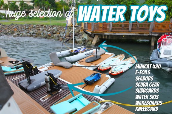 Aeolus' huge water toy selection off the stern