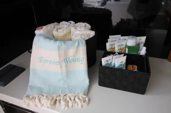 Catamaran 'Forever Young' Sunscreens and beach towel
