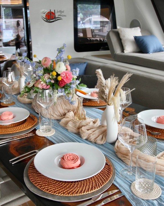 Luxury Catamaran 'Justified Horizons' Table Scape at the USVI Yacht Show 2024