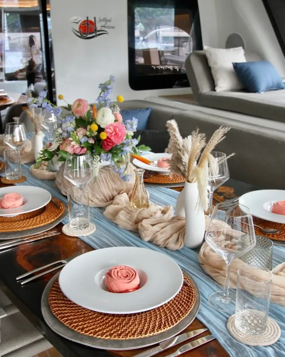Luxury Catamaran 'Justified Horizons' Table Scape at the USVI Yacht Show 2024