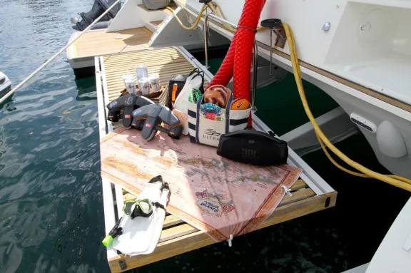 Catamaran 'Ultra' Toys and beach games packed on the yacht swim platform