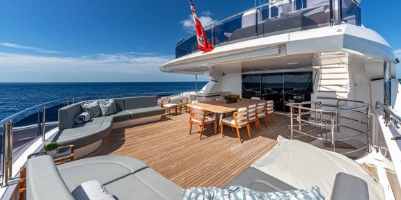 CAPTAIN MORGAN III Luxury Charter Yacht Sunseeker 131 Yacht Skylounge Deck Looking Forward