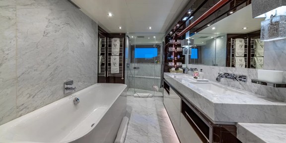 CAPTAIN MORGAN III Luxury Charter Yacht Sunseeker 131 Yacht Master Bathroom