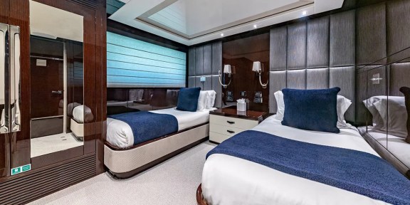 CAPTAIN MORGAN III Luxury Charter Yacht Sunseeker 131 Yacht Twin Cabin Bed View
