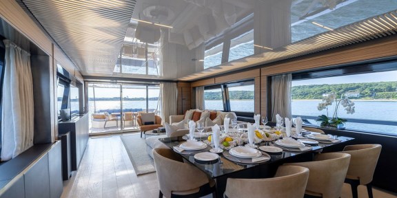 DATE NIGHT Luxury Yacht Charter Ferretti 920 Dining Saloon