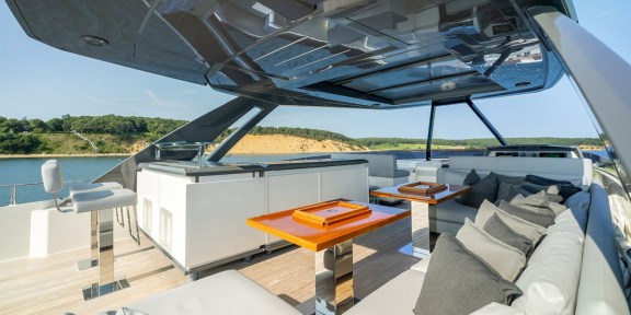 DATE NIGHT Luxury Yacht Charter Ferretti 920 Sundeck Lounge