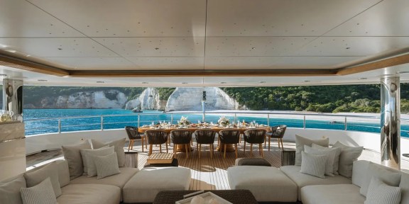 EMIR Luxury Cruisser Charter Golden Yachts 82M Conversions Upper Aft Deck