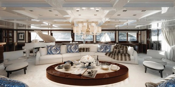 EMIR Luxury Cruisser Charter Golden Yachts 82M Conversions Upper Deck VIP Lounge