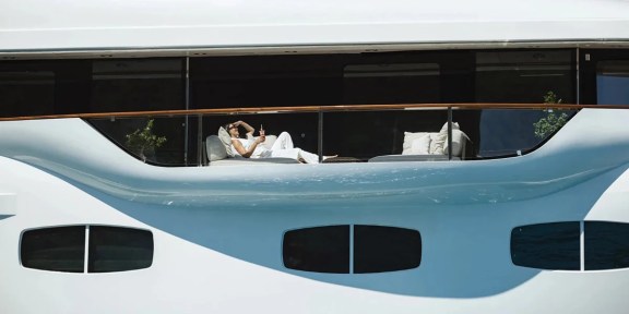 EMIR Luxury Cruisser Charter Golden Yachts 82M Conversions Master Suite Balcony