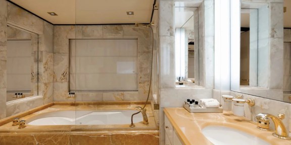 EMIR Luxury Cruisser Charter Golden Yachts 82M Conversions Executive Stateroom Bathroom