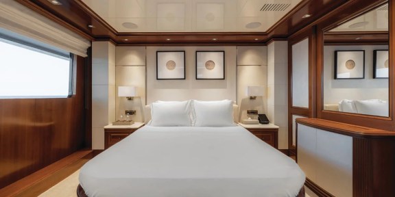 EMIR Luxury Cruisser Charter Golden Yachts 82M Conversions Double Cabin Main Deck