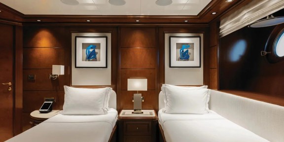 EMIR Luxury Cruisser Charter Golden Yachts 82M Conversions Twin Cabin Main Deck