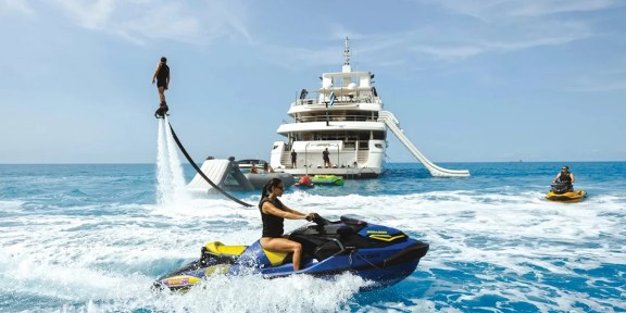 EMIR Luxury Cruisser Charter Golden Yachts 82M Conversions Water Toys