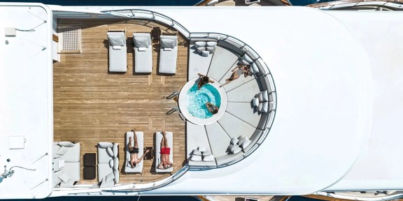 EMIR Luxury Cruisser Charter Golden Yachts 82M Conversions aerial top view