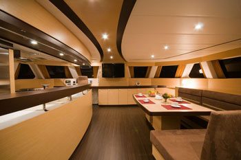 Interior of the Sunreef 70 sailing yacht MUSE catamaran