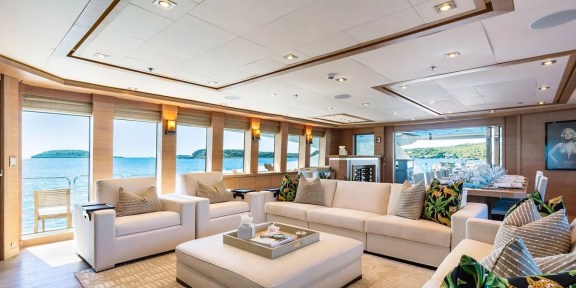 NORMA JEAN Luxury Charter Yacht Palmer Johnson PJ150 Main Salon Seating Area