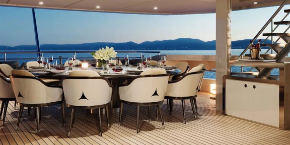 ORION Luxury Charter Yacht Hessen 50M Aluminium FDHF Al Fresco Dining Aft Upper Deck