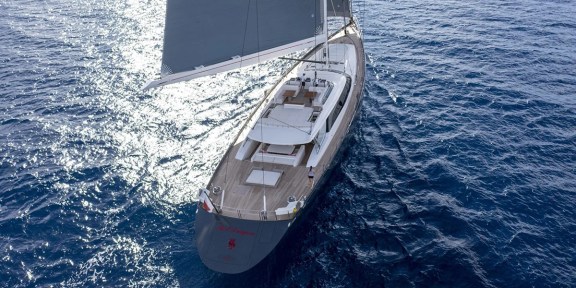 RED DRAGON Luxury Sailing Charter Alloys Yacht 51M Aerial Stern View