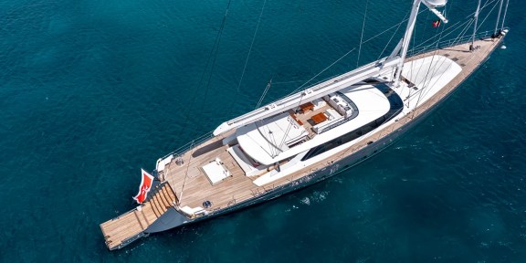 RED DRAGON Luxury Sailing Charter Alloys Yacht 51M Aerial Top View