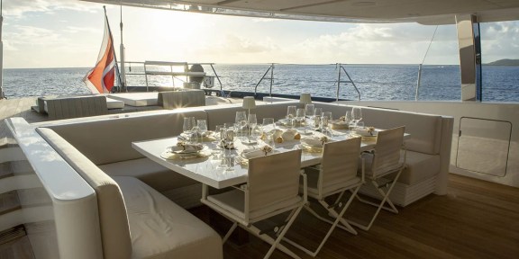 RED DRAGON Luxury Sailing Charter Alloys Yacht 51M Aft Dining