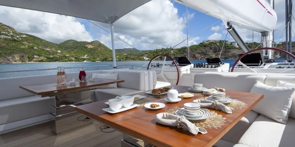 RED DRAGON Luxury Sailing Charter Alloys Yacht 51M Aft Seating Area